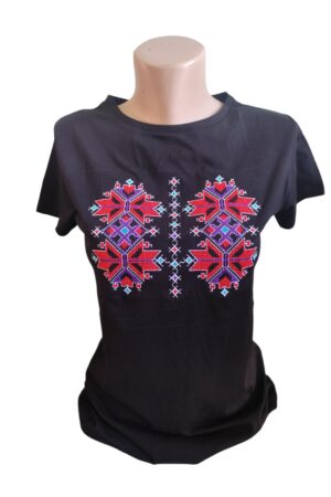 Черна тениска "Симетрия" 2 в червено